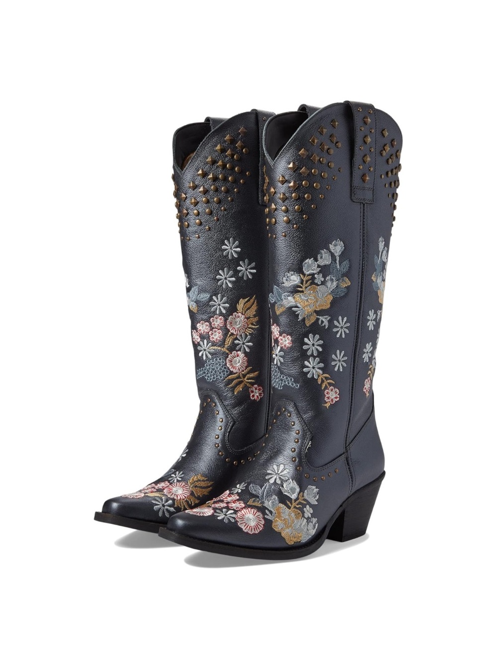 Dingo Women's 7.5 Black Studded Floral Embroidered Cowboy Boots New In Box